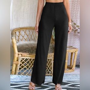 Elastic Waist Rib-Knit Wide Leg Pants